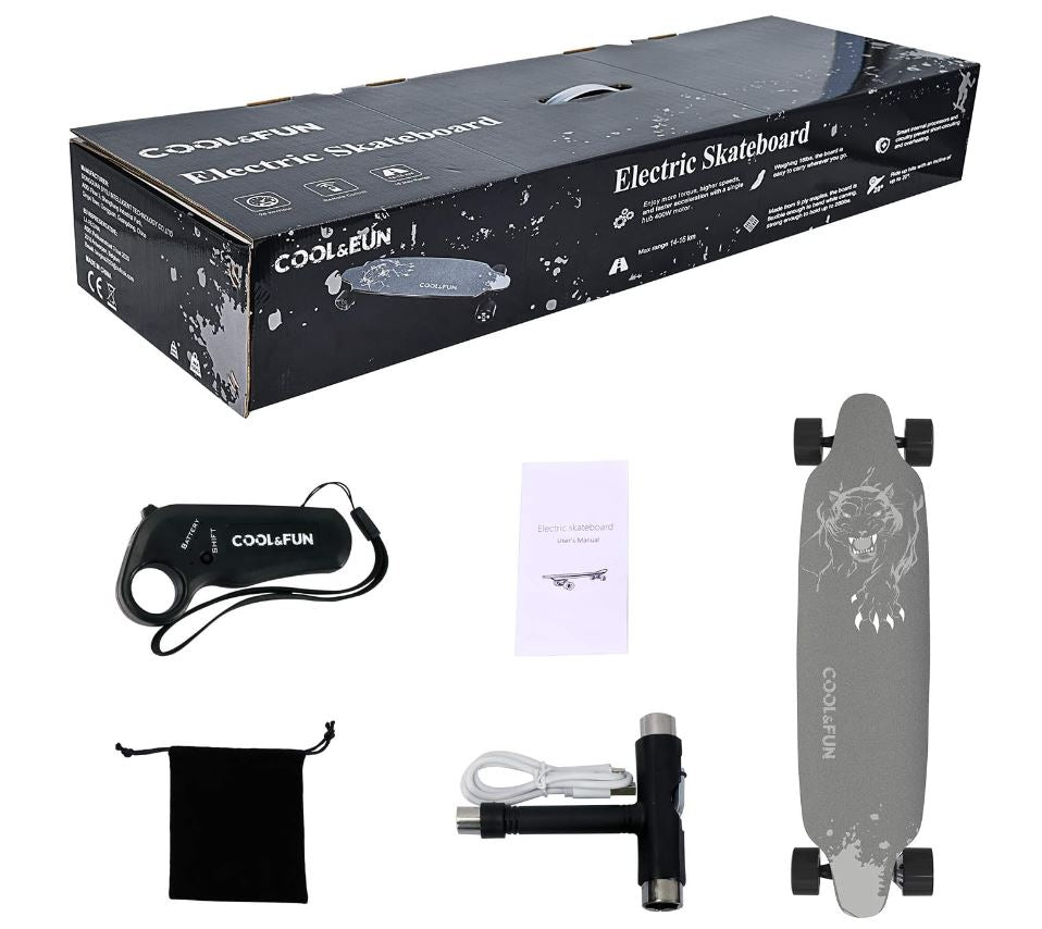 COOL&FUN Elektro-Skate/ Longboard mit Fernbedienung, 400W Brushless Motor, elektrisches Longboard für Erwachsene & Jugendliche /Refurbed nur B2B