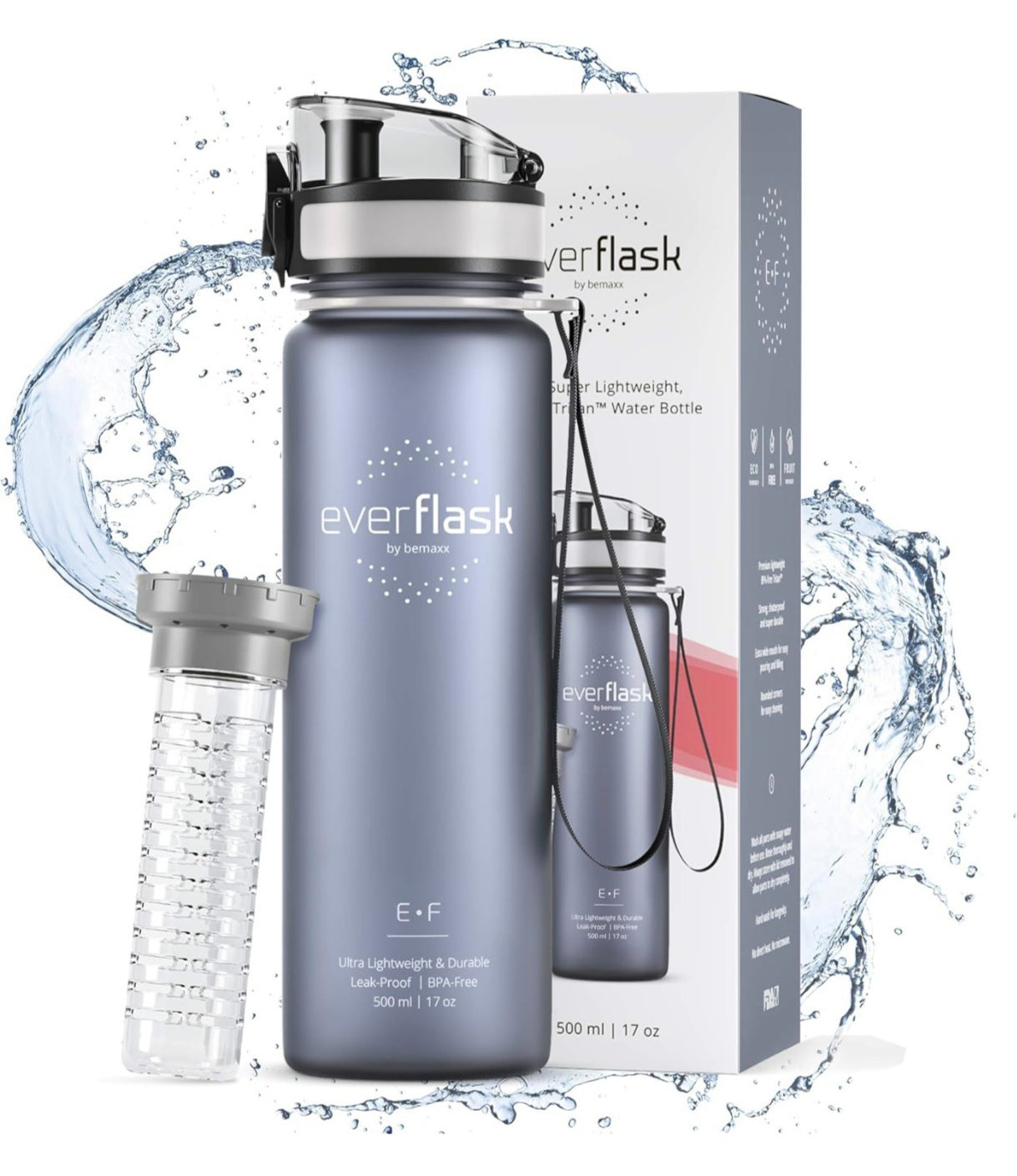 Trinkflasche Tritan EVER FLASK + Frรผchtebehรคlter 1l 500ml