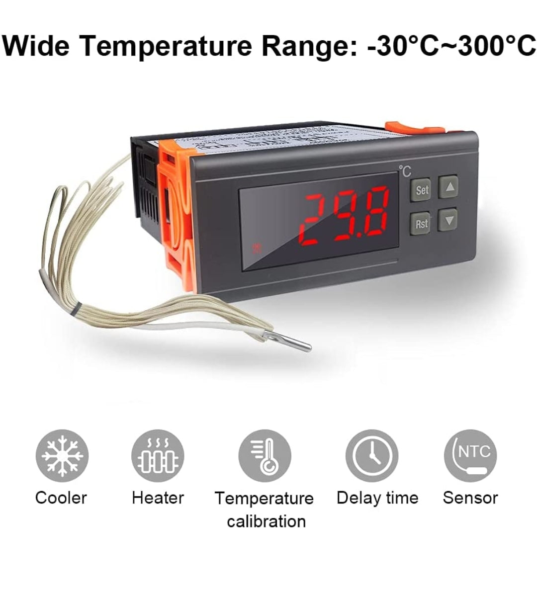 KETOTEK Temperaturregler mit Fühler 230V 30A, Digitaler Thermostat Relais -30℃~300℃